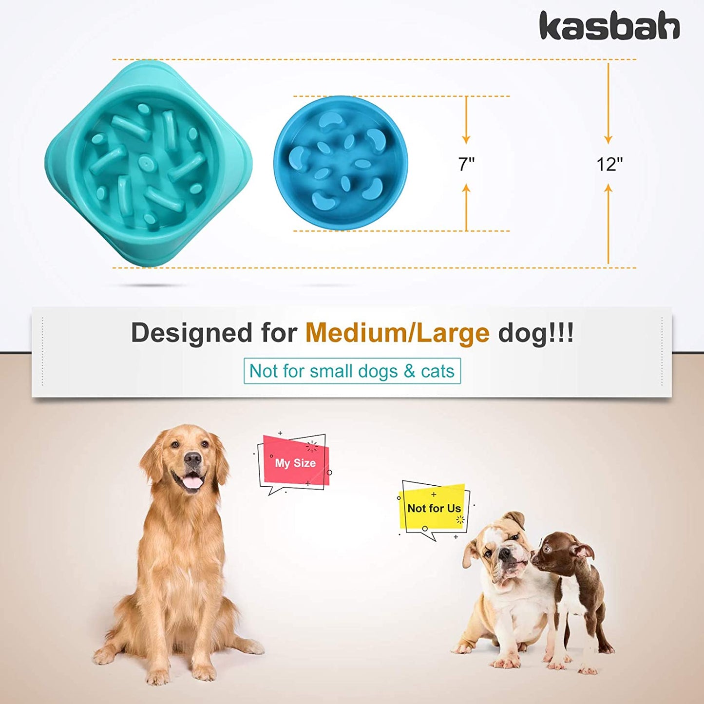 KASBAH Large Dog Bowl, Puzzle Slow Feeder Dog Bowl for Large Dog Interactive Bloat Stop anti Choking Dog Food Bowl