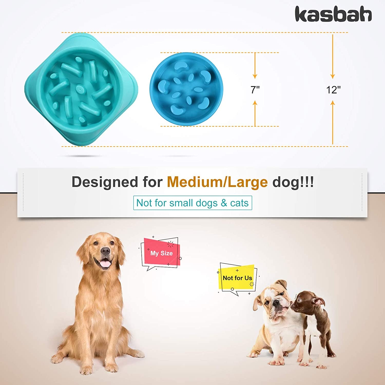 KASBAH Large Dog Bowl, Puzzle Slow Feeder Dog Bowl for Large Dog Interactive Bloat Stop anti Choking Dog Food Bowl