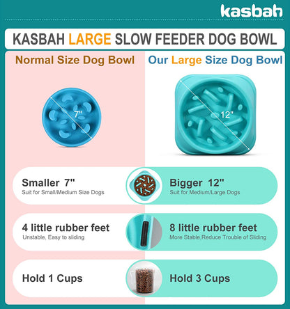 KASBAH Large Dog Bowl, Puzzle Slow Feeder Dog Bowl for Large Dog Interactive Bloat Stop anti Choking Dog Food Bowl