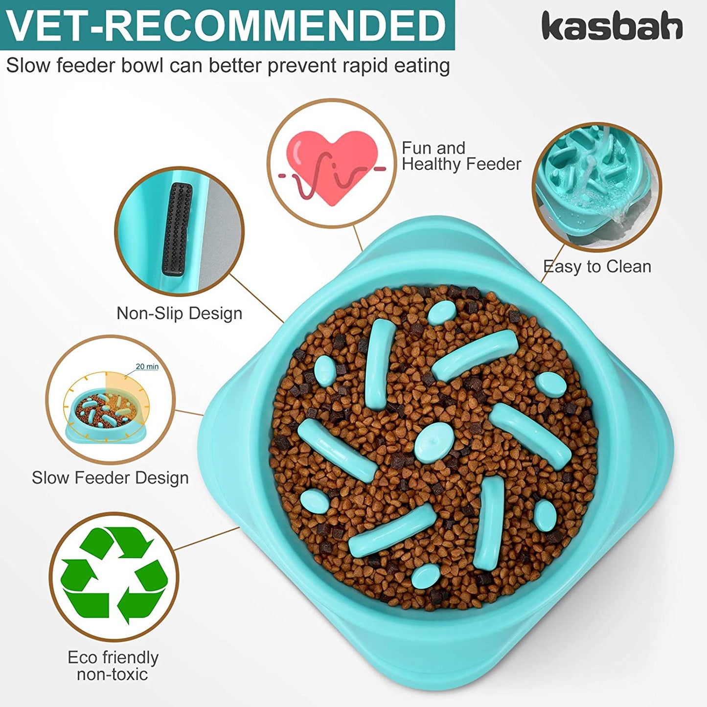 KASBAH Large Dog Bowl, Puzzle Slow Feeder Dog Bowl for Large Dog Interactive Bloat Stop anti Choking Dog Food Bowl